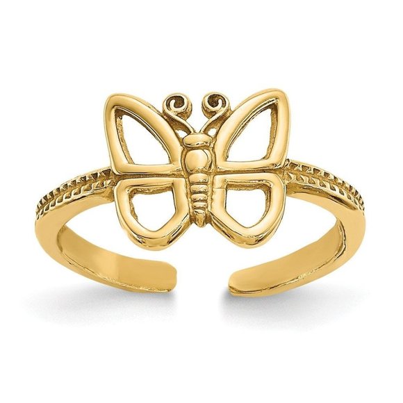 14k Yellow Gold Solid Toe Ring Butterfly Adjustable - Picture 1 of 4
